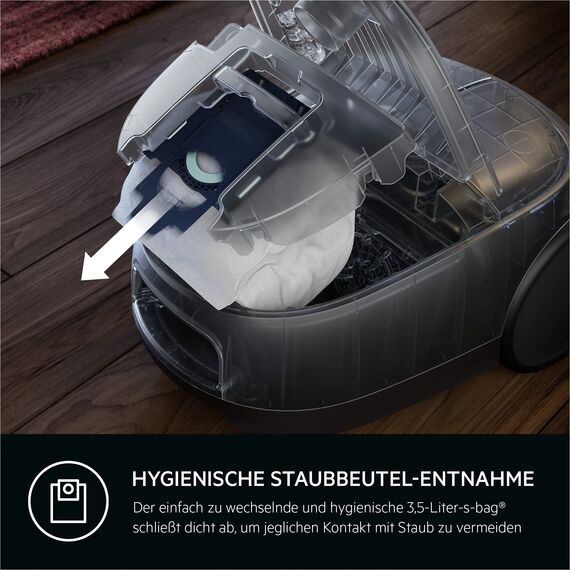 AEG CLEAN 6000 ÖKO Staubsauger mit Beutel, Hohe Saugleistung, Zusatzdüsen, XL-Räder, Edelstahl-Teleskoprohr, aus 65% Recyclingmaterial, 12 m Kabel, 850 Watt, Zubehör, Grau, AB61C1OKO