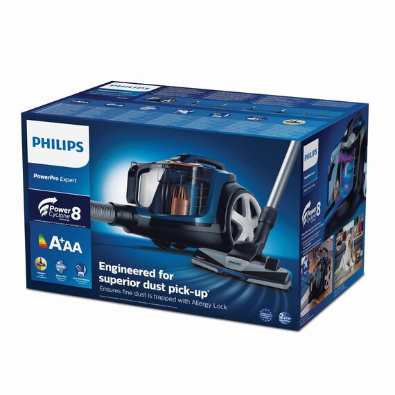 Philips PowerPro Expert Beutelloser Staubsauger – Kompakt, 900-W-Motor, PowerCyclone 8 Technologie für starke Saugleistung, Multi-Oberflächen-Reinigung, Allergy Lock, Super Turbo Bürste (FC9745/09)
