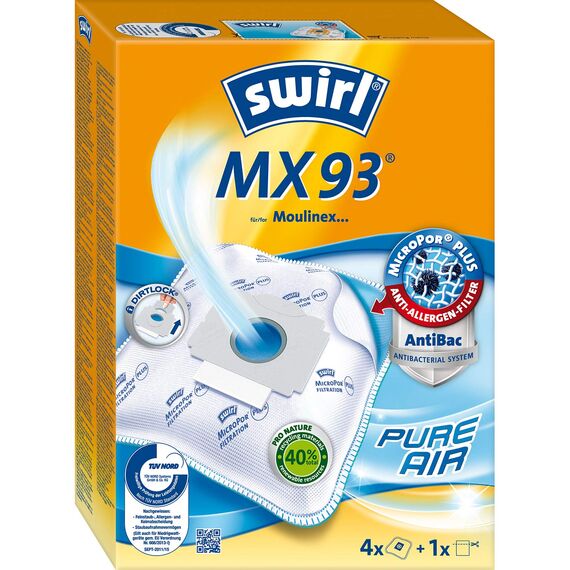 Swirl MX 93 MicroPor Plus Staubsaugerbeutel für Moulinex Staubsauger, Anti-Allergen-Filter, 4 Stück inkl. Filter (Pack of 3)