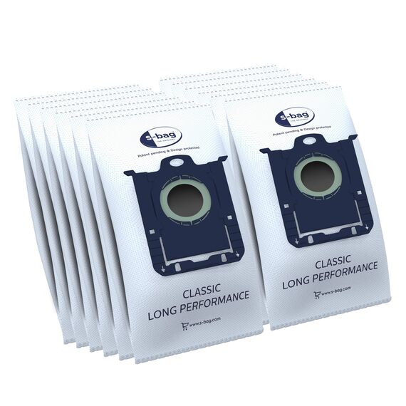 AEG GR201SM s-Bag Staubbeutel Classic Long Performance MegaPack, 12 Synthetik Staubsaugerbeutel für dauerhaft hohe Saugleistung, optimale Filtration, Hygieneverschluss, 60% mehr Saugkraft, weiß