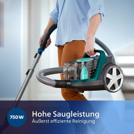Philips FC9555/09 PowerPro Active beutelloser Staubsauger (650 W, 1,5 L Staubvolumen, inkl. Mini-Turbo-Saugbürste, Hartbodendüse)