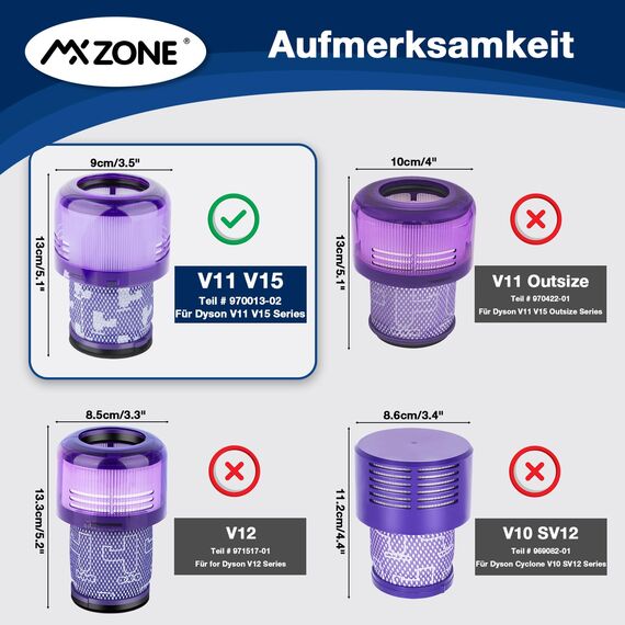 MXZONE V15 Filter für Dyson, 2 Stück Filter für Dyson V11 Absolute, Ersatzfilter V15 SV14 SV17 SV22 Animal Detect Extra Pro Detect Torque Drive Staubsauger Ersatzfilter, Ersetzen Sie DY-970013-02