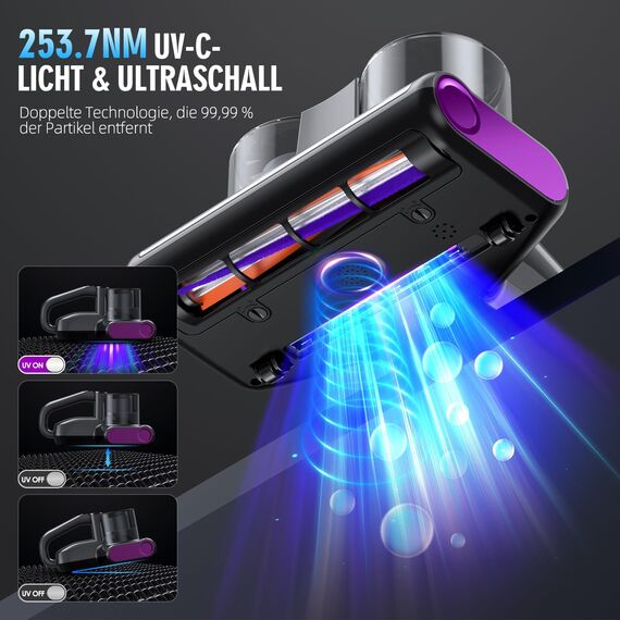 JPHYLL Milbensauger für Matratzen Milbenstaubsauger mit 253,7nm UV-Licht 16Kpa Bett-Staubsauger Bürstenwalzenklopfen HEPA Filter Ultraschall Heißer Wind Funktion Verbreiterte Saugöffnung