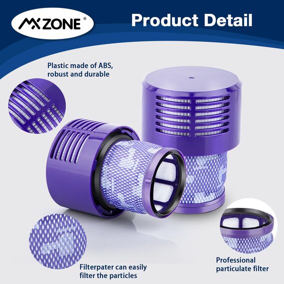 MXZONE Waschbar Ersatz Filter für Dyson V10 SV12 Cyclone, V10 Animal, V10 Absolute Staubsauger Ersatzteil Ersetzen Sie DY-969082-01, 2er-Packung