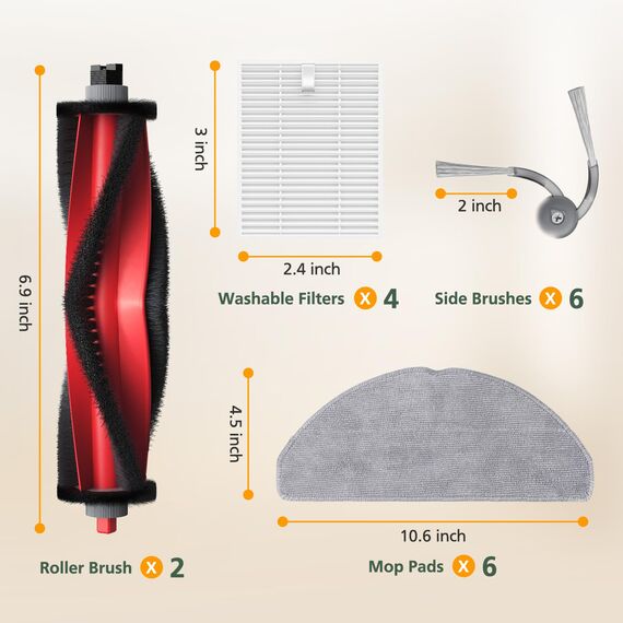 20 Stück Zubehör Ersatzteile für Roborock Q7 M5/Q7 M5+/Q7 L5/Q7 L5+ Saugroboter, 2 Rollenbürste, 4 HEPA-Filter, 6 Wischtücher, 6 Seitenbürsten, 1 Reinigungsbürste