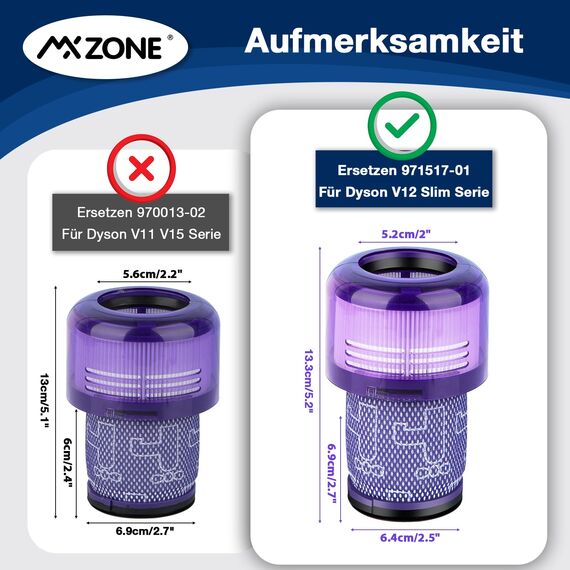 MXZONE HEPA Filter für Dyson V12 Detect Slim Absolute Extra Waschbar Ersatzteile V12 Filter Ersatz Zubehör für Dyson Slim Staubsauger Ersetzen Sie 971517-01