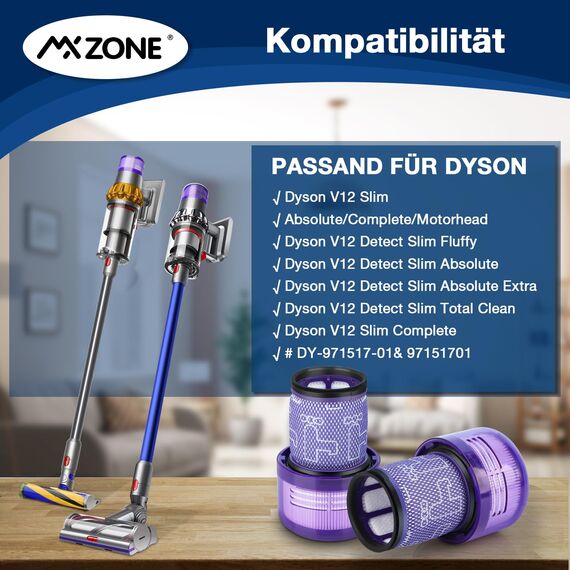 MXZONE HEPA Filter für Dyson V12 Detect Slim Absolute Extra Waschbar Ersatzteile V12 Filter Ersatz Zubehör für Dyson Slim Staubsauger Ersetzen Sie 971517-01