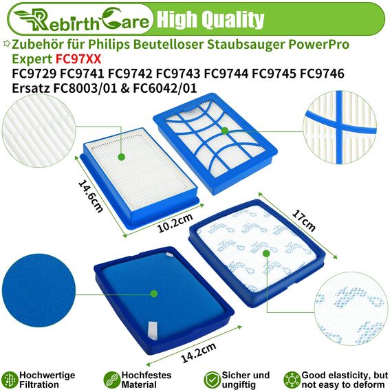 Rebirthcare 2 stück filter für philips powerpro expert fc9729 fc9741 fc9742 fc9743 fc9744 fc9745 fc9746 staubsauger ersatzfilter ersatzteile zubehör power cyclone 8 filter,ersetzt fc8003/01 fc6042/01