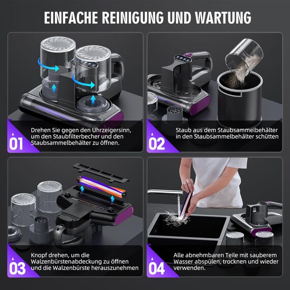 JPHYLL Milbensauger für Matratzen Milbenstaubsauger mit 253,7nm UV-Licht 16Kpa Bett-Staubsauger Bürstenwalzenklopfen HEPA Filter Ultraschall Heißer Wind Funktion Verbreiterte Saugöffnung