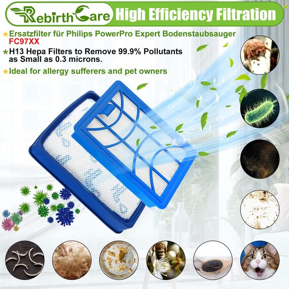 Rebirthcare 2 stück filter für philips powerpro expert fc9729 fc9741 fc9742 fc9743 fc9744 fc9745 fc9746 staubsauger ersatzfilter ersatzteile zubehör power cyclone 8 filter,ersetzt fc8003/01 fc6042/01