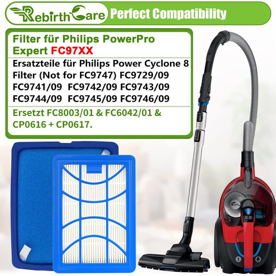 Rebirthcare 1 Stück Filter für Philips PowerPro Expert FC9729 FC9741 FC9742 FC9743 FC9744 FC9745 FC9746 Staubsauger Ersatzfilter Ersatzteile Zubehör Power Cyclone 8 Filter,Ersetzt FC8003/01 FC6042/01
