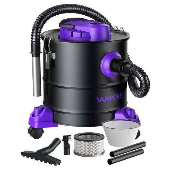 VANPORE Aschesauger für Kamin, 20L Aschesauger, 1200W Starke Saugleistung, Kamin Staubsauger mit Rollfuß, Für Kamin, Pelletgrill, Ofen und Feuerstelle (Purple)