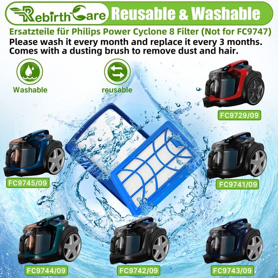 Rebirthcare 2 stück filter für philips powerpro expert fc9729 fc9741 fc9742 fc9743 fc9744 fc9745 fc9746 staubsauger ersatzfilter ersatzteile zubehör power cyclone 8 filter,ersetzt fc8003/01 fc6042/01