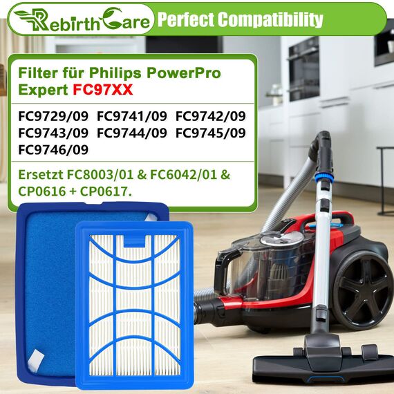 Rebirthcare 2 stück filter für philips powerpro expert fc9729 fc9741 fc9742 fc9743 fc9744 fc9745 fc9746 staubsauger ersatzfilter ersatzteile zubehör power cyclone 8 filter,ersetzt fc8003/01 fc6042/01