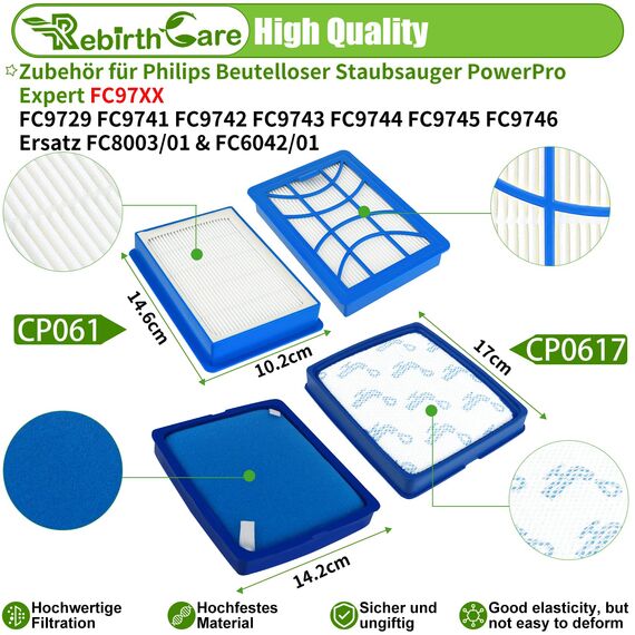 Rebirthcare 1 Stück Filter für Philips PowerPro Expert FC9729 FC9741 FC9742 FC9743 FC9744 FC9745 FC9746 Staubsauger Ersatzfilter Ersatzteile Zubehör Power Cyclone 8 Filter,Ersetzt FC8003/01 FC6042/01