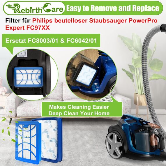 Rebirthcare 1 Stück Filter für Philips PowerPro Expert FC9729 FC9741 FC9742 FC9743 FC9744 FC9745 FC9746 Staubsauger Ersatzfilter Ersatzteile Zubehör Power Cyclone 8 Filter,Ersetzt FC8003/01 FC6042/01