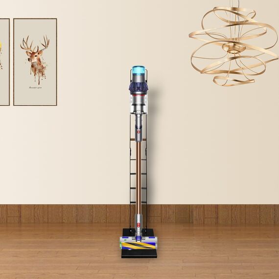 Bison Ständer für Dyson Akkusauger – Organizer & Halterung für Dyson V15s, V15, V12 Slim, V11, V10, V8, V7, V6, DC30 – DC35 Standfuß mit Rahmen für Dyson Akkusauger (Schwarz mit Holzgriff)