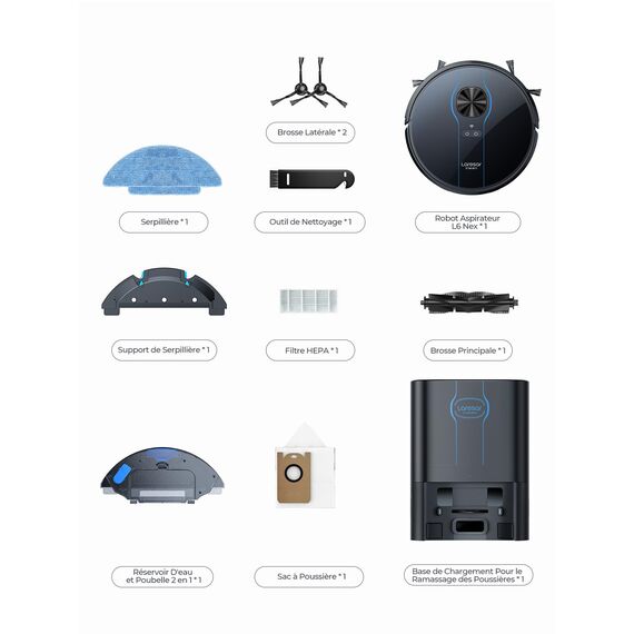 Laresar Clean Saugroboter mit Wischfunktion, Saugroboter mit Absaugstation L6 Nex, LiDAR Navigation, 3L Staubsauger bis zu 180Min, 3-in-1 Kehren, Wischen und Staubsaugen, Ideal für Tierhaare