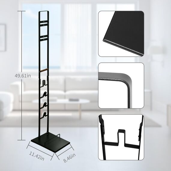 Bison Ständer für Dyson Akkusauger – Organizer & Halterung für Dyson V15s, V15, V12 Slim, V11, V10, V8, V7, V6, DC30 – DC35 Standfuß mit Rahmen für Dyson Akkusauger (Schwarz mit Holzgriff)