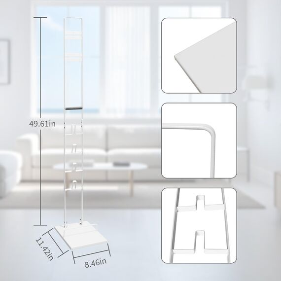 Bison Ständer für Dyson Akkusauger – Organizer & Halterung für Dyson V15s, V15, V12 Slim, V11, V10, V8, V7, V6, DC30 – DC35 Standfuß mit Rahmen für Dyson Akkusauger (Weiss mit Holzgriff)
