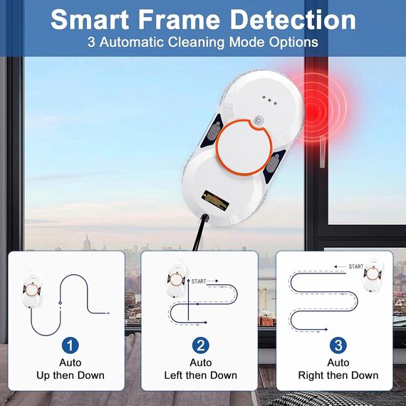 Fensterreinigungsroboter mit automatischem Wasserstrahl, 5600 PA, automatischer Fensterreiniger, intelligente Navigation, Fernbedienung, für glatte Oberflächen, mit 10 Reinigungstüchern (D 5600 Pa)