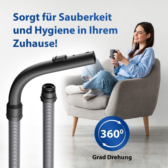 VIOKS Staubsaugerschlauch 1,8m mit Geräteanschluss und Handgriff Ersatz für Miеle Staubsaugerschlauch 07736191 10817730 - Saugschlauch für 35mm Rohr Bodenstaubsauger Serie Complete C1 Classic C1