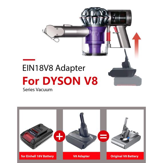 URUN für Dyson V8 Akku Adapter,EIN18V8 Adapter für Einhell 18V Lithium Akku, Arbeit für Dyson V8 Serie Animal Absolute Vakuum Staubsauger(Nur Adaptor)