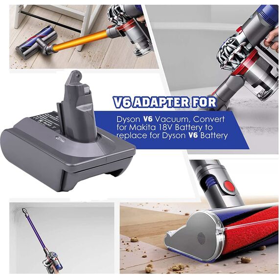 URUN für Dyson V6 Akku Adapter, MT18V6 Konvertiert für Makita 18V Lithium Akku auf für Dyson V6 Vacuum Animal+Fluffy DC62 DC58 DC59 DC61 SV06 Handstaubsauger Konverter (Nur Adapter)