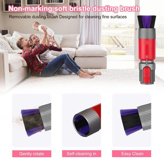3 Stück Rückstandsloser Staubpinsel Staubsauger Zubehör Set, Kratzfreie Staubbürste für Dyson Schlauch V7/V8/V10/V11/V15 Zubehör, Verlängerung Flexibler Schlauch für Dyson