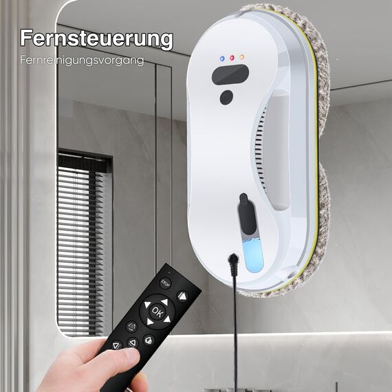 Fensterputzroboter, 5600 Pa Fensterreiniger Elektrisch, 3 Reinigungsmodi, Intelligente Pfadplanung und Kantenerkennung, Fernbedienung, mit 40ML Tank, Fensterputzroboter für Glatte Oberflächen
