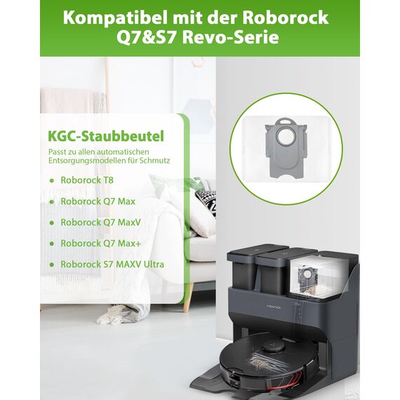 KGC 10 Stück Staubbeutel für Roborock S8+/ S8 Pro Ultra/ S7/ S7 MaxV Ultra/ S7 Pro Ultra/ Q7+/ Q7 Max+/ Q8 Max+/ Q5 Pro+ Staubsauger Absaugstation, Ersatzbeutel Zubehörset Staubsaugerbeutel Ersatzte