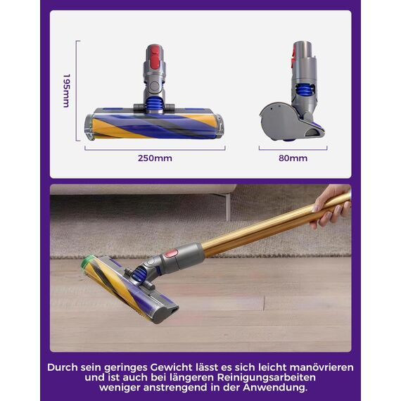 V15 Bodenbürste Ersatz für Dyson V7 V8 V10 V11 V15,LED-Beleuchtete Bürste mit grünem Licht,Anti-Tangle Bodendüse für Hartböden,Ersatzbürste & Zubehör für Dyson