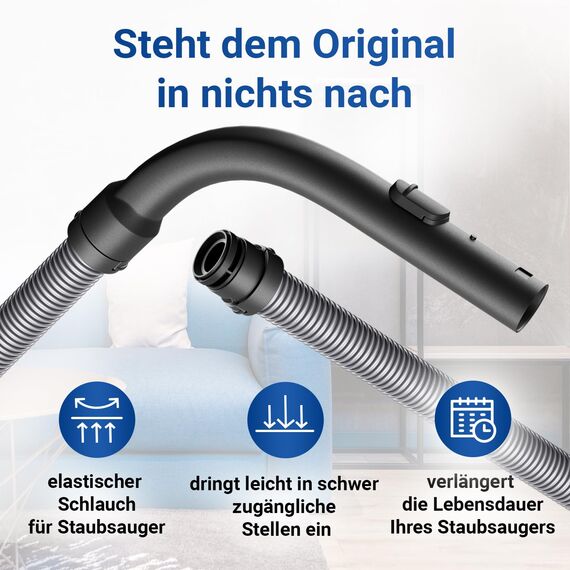 VIOKS Staubsaugerschlauch 1,8m mit Geräteanschluss und Handgriff Ersatz für Miеle Staubsaugerschlauch 07736191 10817730 - Saugschlauch für 35mm Rohr Bodenstaubsauger Serie Complete C1 Classic C1
