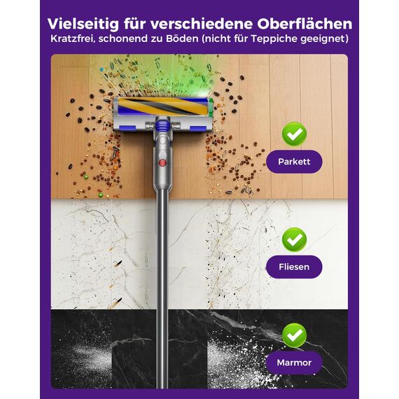 V15 Bodenbürste Ersatz für Dyson V7 V8 V10 V11 V15,LED-Beleuchtete Bürste mit grünem Licht,Anti-Tangle Bodendüse für Hartböden,Ersatzbürste & Zubehör für Dyson