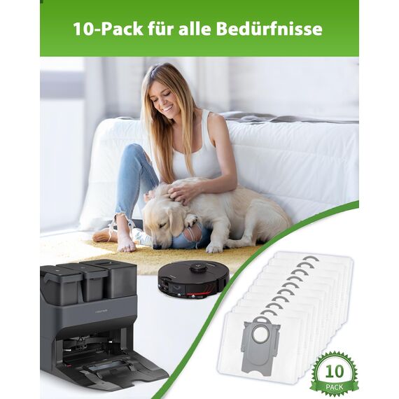 KGC 10 Stück Staubbeutel für Roborock S8+/ S8 Pro Ultra/ S7/ S7 MaxV Ultra/ S7 Pro Ultra/ Q7+/ Q7 Max+/ Q8 Max+/ Q5 Pro+ Staubsauger Absaugstation, Ersatzbeutel Zubehörset Staubsaugerbeutel Ersatzte