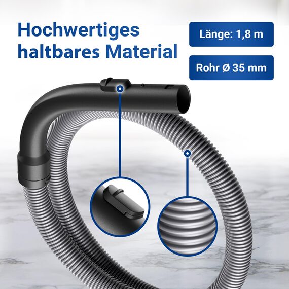 VIOKS Staubsaugerschlauch 1,8m mit Geräteanschluss und Handgriff Ersatz für Miеle Staubsaugerschlauch 07736191 10817730 - Saugschlauch für 35mm Rohr Bodenstaubsauger Serie Complete C1 Classic C1