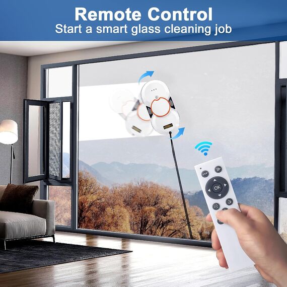Fensterreinigungsroboter mit automatischem Wasserstrahl, 5600 PA, automatischer Fensterreiniger, intelligente Navigation, Fernbedienung, für glatte Oberflächen, mit 10 Reinigungstüchern (D 5600 Pa)