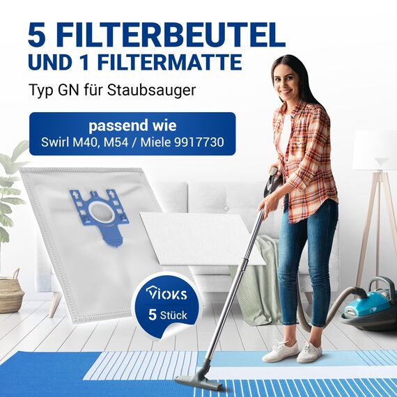 VIOKS 5X Staubsauger Beutel Ersatz für Miеle Staubsaugerbeutel 9917730 + 1x Filtermatte passend für S 8340 Miеle Staubsaugеr & Ersatz für Miеlе GN Staubsaugеrbeutel