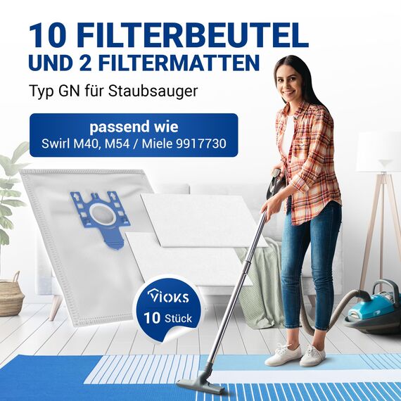 VIOKS 10x Staubsauger Beutel Ersatz für Miеle Staubsaugerbeutel 9917730 + 2x Filtermatte passend für S 8340 Miеle Staubsaugеr & Ersatz für Miеlе GN Staubsaugеrbеutel