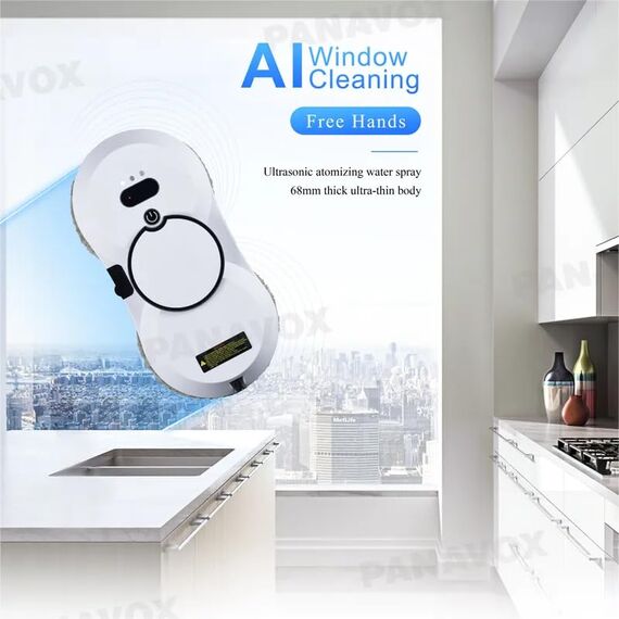 Oamger Fensterputzroboter mit automatischem Wasserstrahl, 5600 PA, automatischer Fensterreiniger, intelligente Navigation, Fernbedienung, für Glatte Oberflächen, mit 10 Reinigungstüchern (B 5600 Pa)