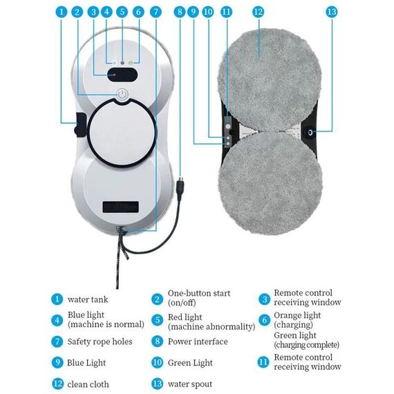 Oamger Fensterputzroboter mit automatischem Wasserstrahl, 5600 PA, automatischer Fensterreiniger, intelligente Navigation, Fernbedienung, für Glatte Oberflächen, mit 10 Reinigungstüchern (B 5600 Pa)