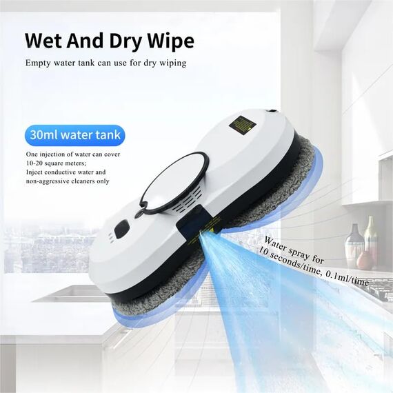 Oamger Fensterputzroboter mit automatischem Wasserstrahl, 5600 PA, automatischer Fensterreiniger, intelligente Navigation, Fernbedienung, für Glatte Oberflächen, mit 10 Reinigungstüchern (B 5600 Pa)