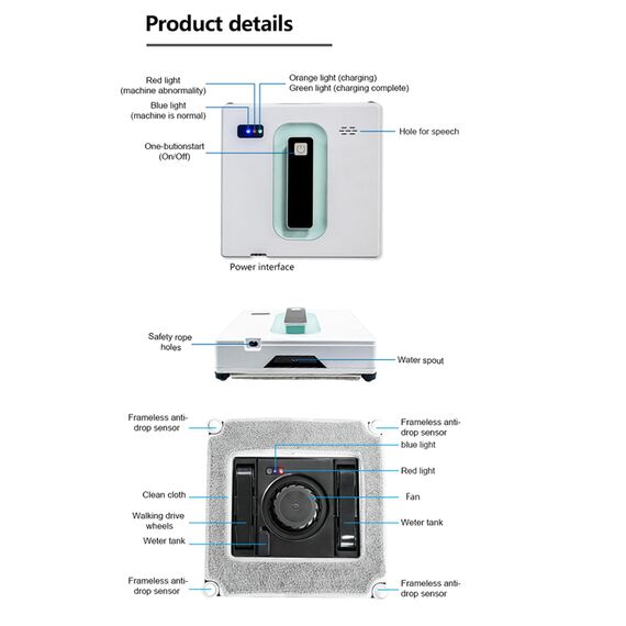 Fabater Fensterputzroboter, 2500Pa Fensterputzroboter mit Automatischer Wassersprühung, Ferngesteuerter Fensterputzroboter mit Intelligenter Pfadplanung, Kantenerkennung, 50-ml-Reservoir