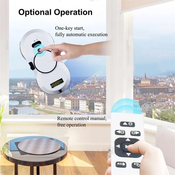 Oamger Fensterputzroboter mit automatischem Wasserstrahl, 5600 PA, automatischer Fensterreiniger, intelligente Navigation, Fernbedienung, für Glatte Oberflächen, mit 10 Reinigungstüchern (B 5600 Pa)