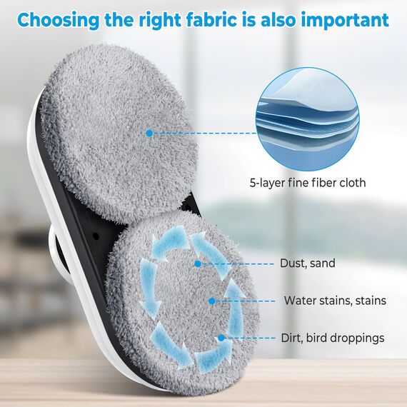 IERAKOR Fensterputzroboter, Fensterroboter mit 5600 Pa Saugleistung, 3 Reinigungsmodi, 10 Lappen, Intelligente Pfadplanung und Randerkennung, Fensterreiniger Elektrisch für Vertikale, Glatte Flächen