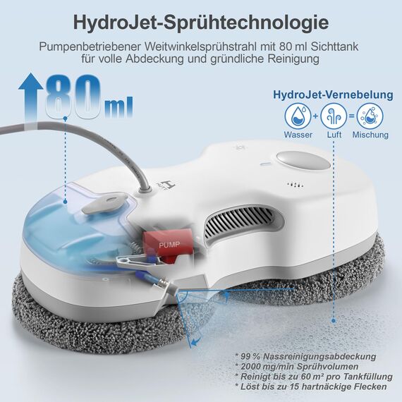 HUTT S7 Plus Fensterputzroboter mit Akku Abnehmbarer (Etwa 60 Min Reinigung) 5500Pa, 3D Schwebendes Doppelantrieb, Automatischer Fensterputzer Elektrisch Sprühfunktion 80ml Tank HUTTHINK5.0, Koffer