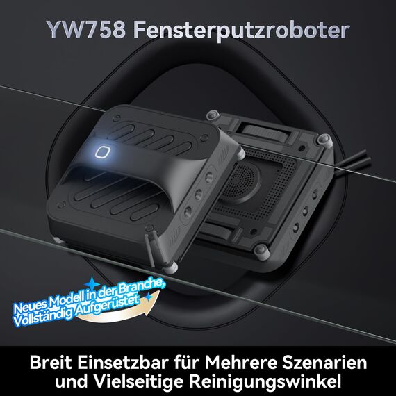Fensterputzroboter mit 6 Wasserdüsen, 8000 PA Saugkraft und Kantenerkennungstechnologie für Innen- und Außenfenster. Inklusive 100 ML Doppelwassertank für effiziente (YW758)