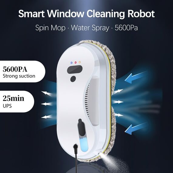 Fensterputzroboter, 5600Pa Leistungsstarker Fensterroboter, Doppelte Düse, Intelligente Navigation, Kantenerkennung, Fensterroboter mit Sprühfunktion für alle Glatten Oberflächen, 10 Mikrofasertücher