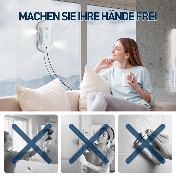 Fensterputzroboter, Fensterreiniger Roboter Elektrisch mit 80ml Doppel-Wassersprühsystem, 5800 Pa Saugleistung, Fensterroboter mit Mehrsprachen-Umschaltung Geeignet für Innen- und Außenfenster