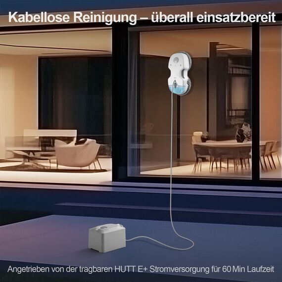 HUTT S7 Plus Fensterputzroboter mit Akku Abnehmbarer (Etwa 60 Min Reinigung) 5500Pa, 3D Schwebendes Doppelantrieb, Automatischer Fensterputzer Elektrisch Sprühfunktion 80ml Tank HUTTHINK5.0, Koffer
